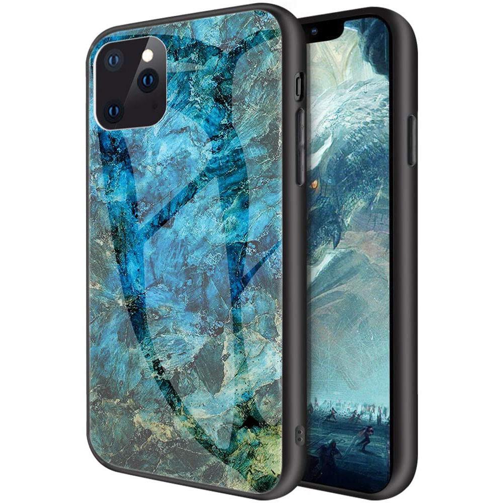 For iPhone 12 Case Shockproof Glass Marble Soft Tough Cover