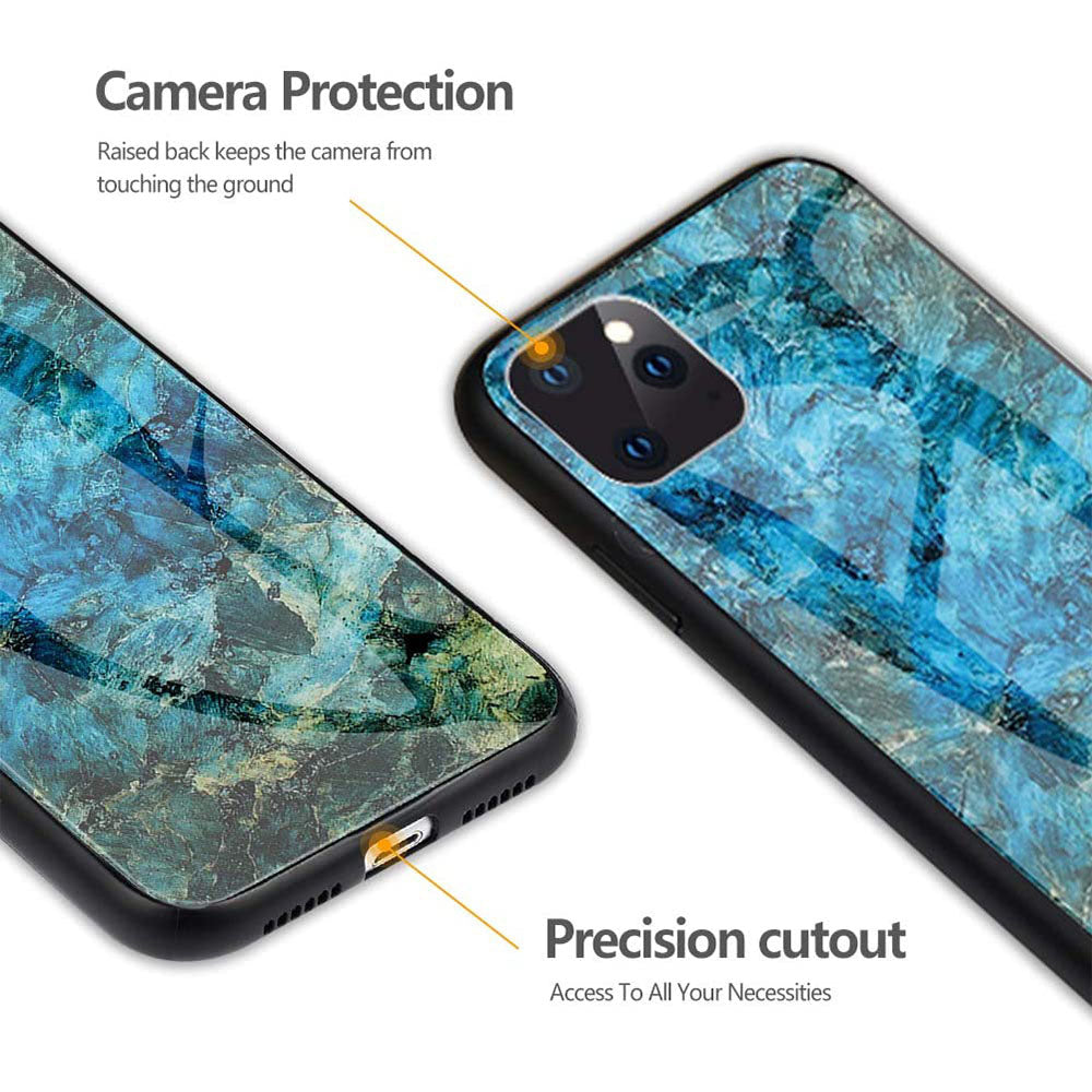 For iPhone 12 Pro Case Shockproof Glass Marble Soft Tough Cover