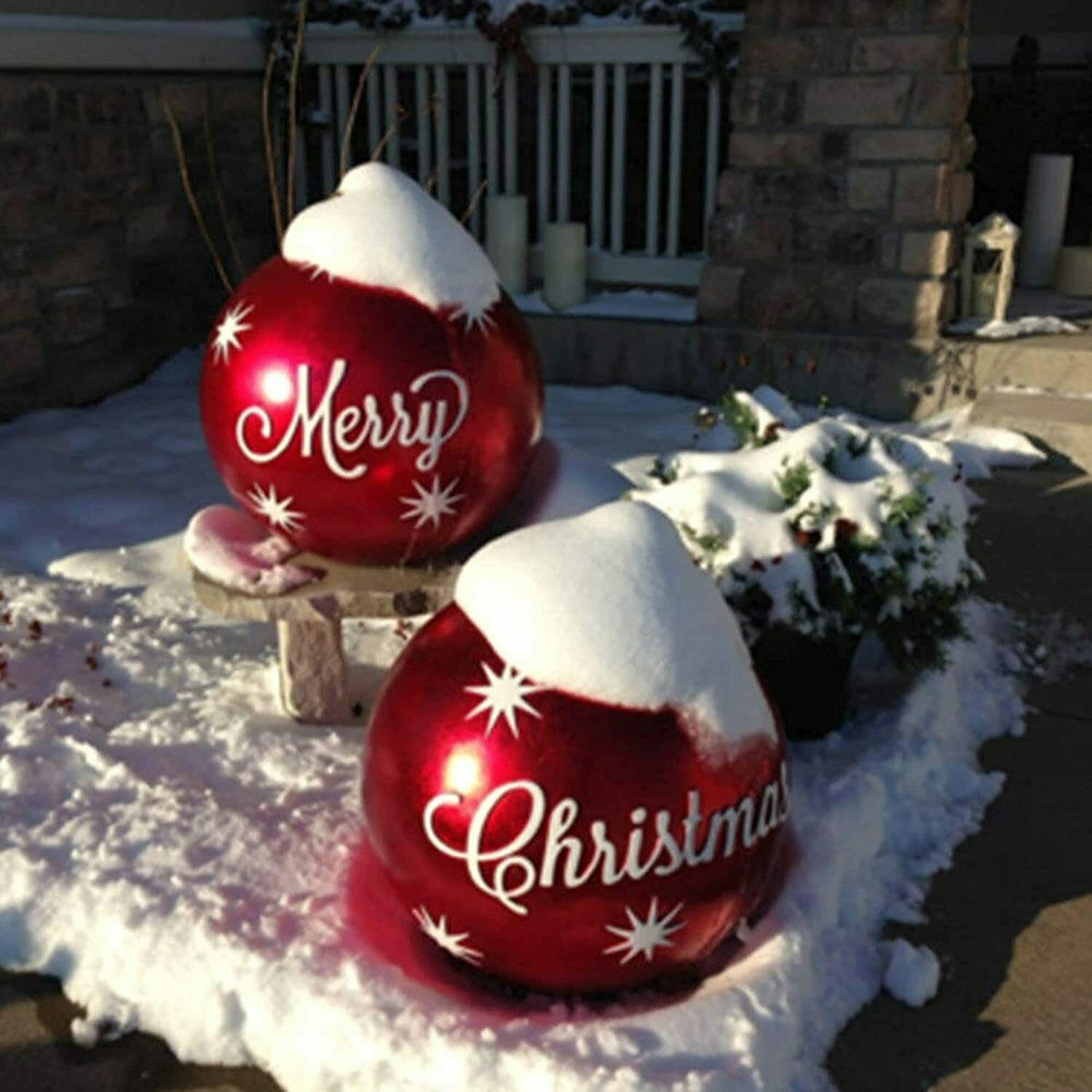 60cm Outdoor PVC Inflatable Ball Toy Christmas Ball Xmas Tree Decor No Lights