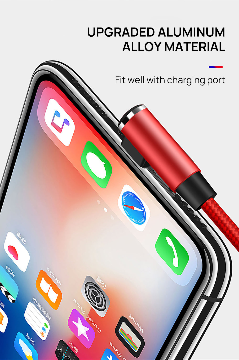 3 in 1 90 Degree Lightning USB Charger Charging Cable Cord For iPhone-Red