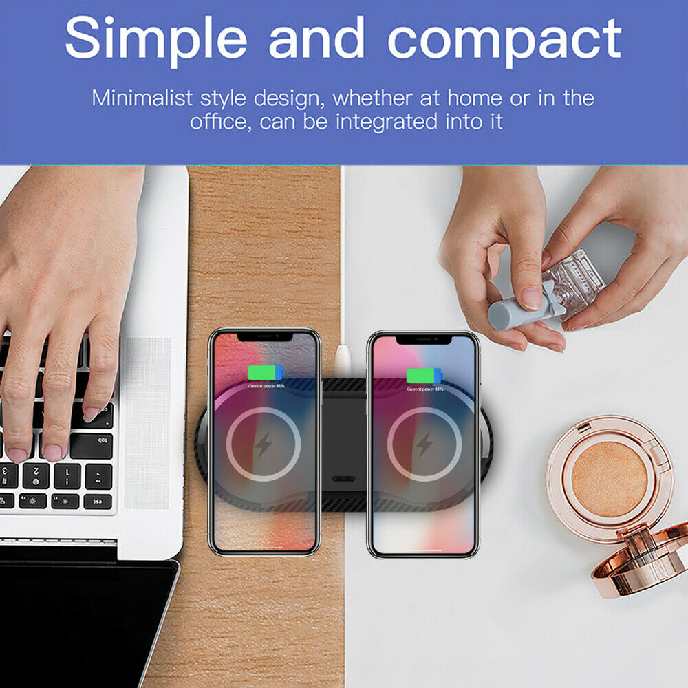 Dual Wireless Charger Phone Fast Charging Pad Mat For iPhone Samsung Galaxy AU For Double 10W-Black