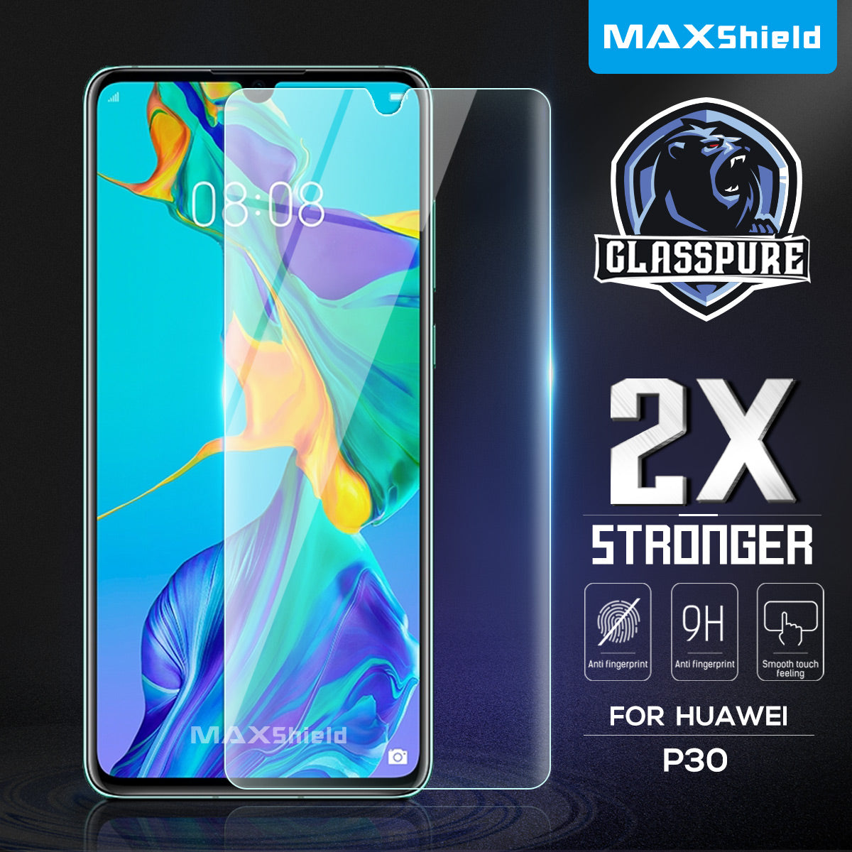 MAXSHIELD Huawei P30 Full Adhesion Tempered Glass Screen Protector Case Friendly