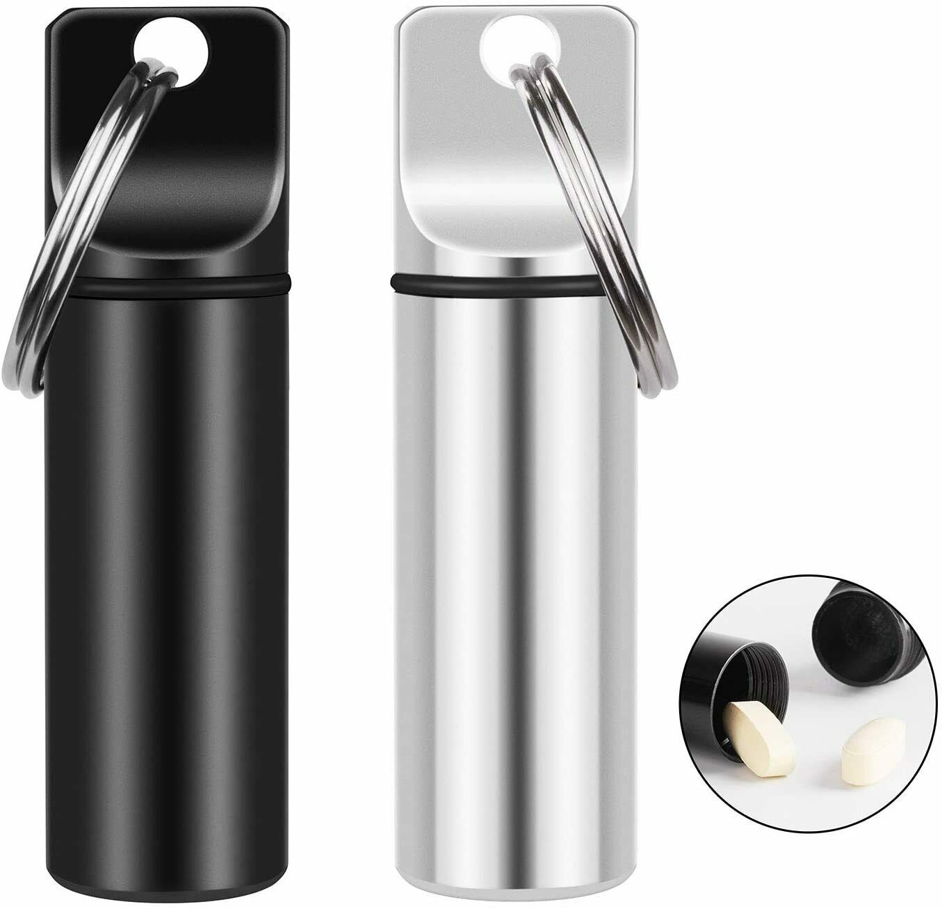 Mini Small Aluminum Pill Box Container Bottle Keyring Stash Waterproof Organiser