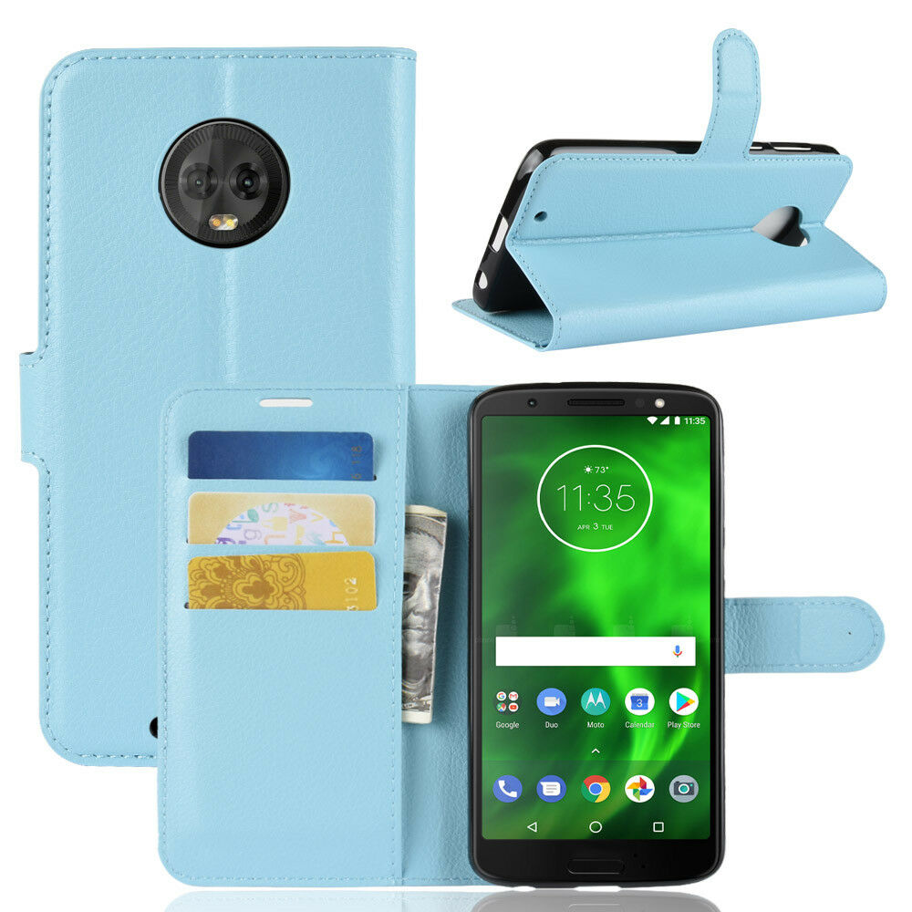 Premium Leather Wallet Flip Case Cover For Motorola Moto G6