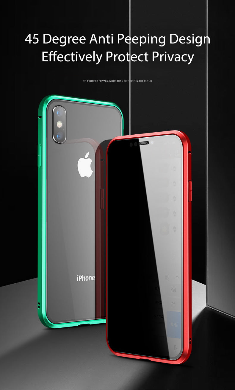 iPhone XS  Case Magnetic Metal Anti Spy Tempered Glass Cover