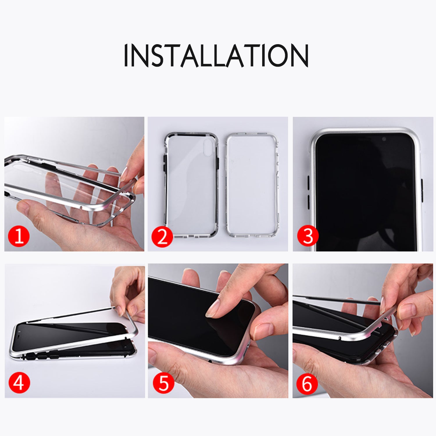 For Galaxy S10 Magnetic Metal Tempered Glass Case Cover-Black, White, Red