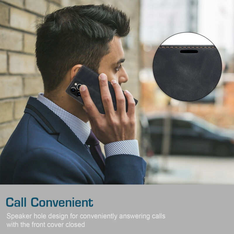 For iPhone 12 Pro 6.1" Case Magnetic Leather Wallet Card Flip Stand Cover-Black