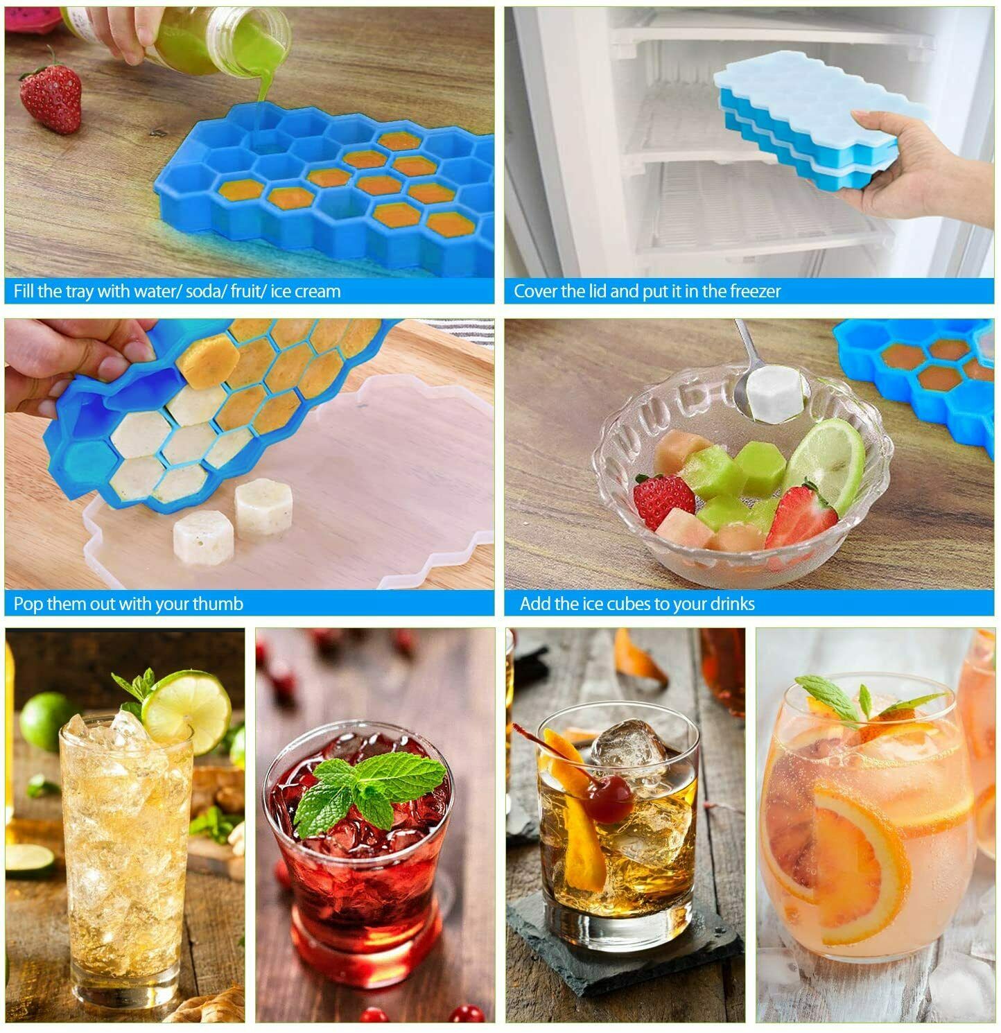 Ice Cube Tray Ball Maker Mould Mold Sphere Whiskey Lid Cube Bar Silicone DIY