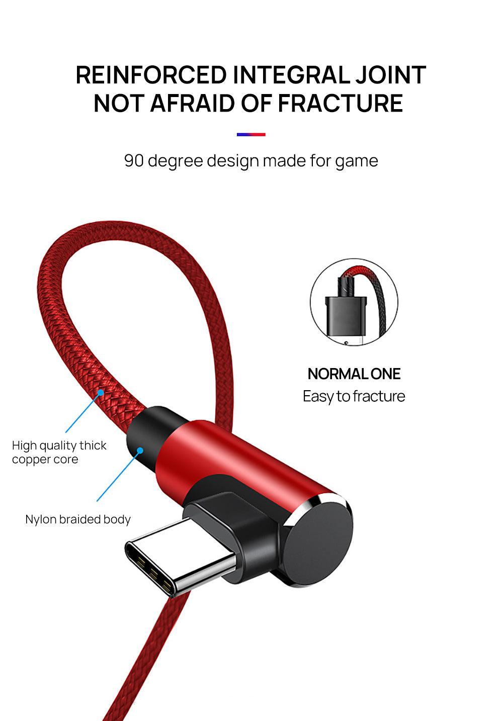 3 in 1 90 Degree Lightning USB Charger Charging Cable Cord For iPhone-Black