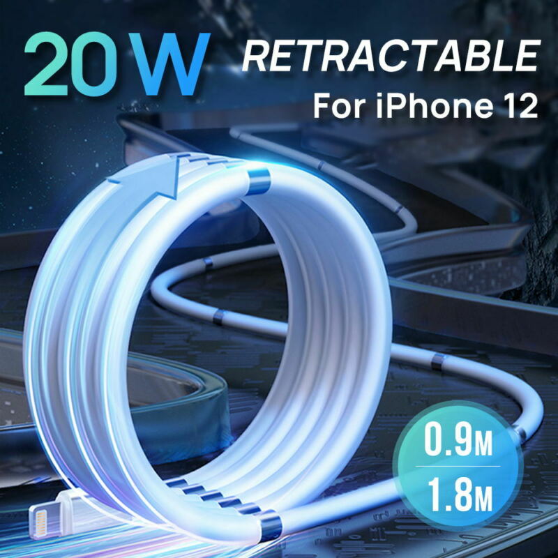 For iPhone 12 Pro MAX Mini 20w PD Lightning USB-C Organized Self Winding Cable