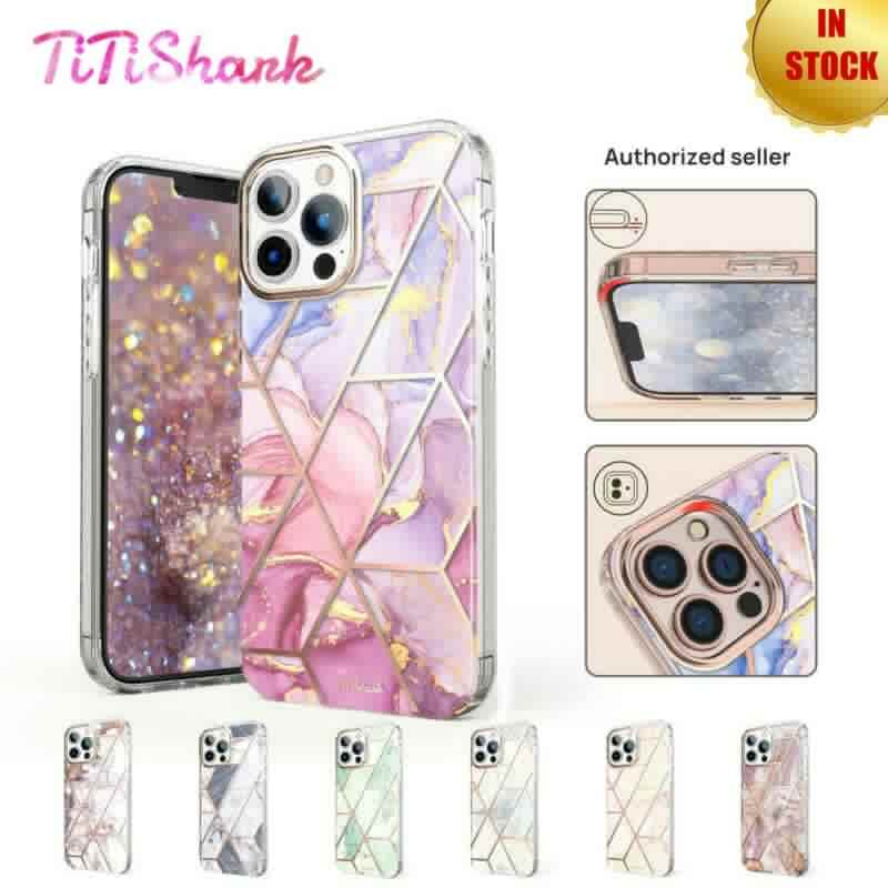 For iPhone 13 Pro Max Case Clear Marble Cute Glitter Shockproof Hard Cover
