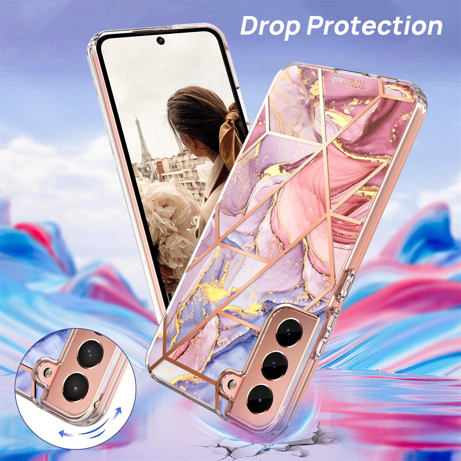 For Galaxy S22 Plus 5G Case Clear Slim Glitter Marble Shockproof Case Cover