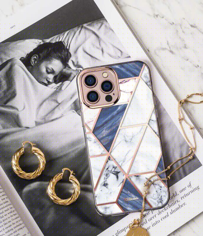 For iPhone 13 Pro Max Case Clear Marble Cute Glitter Shockproof Hard Cover