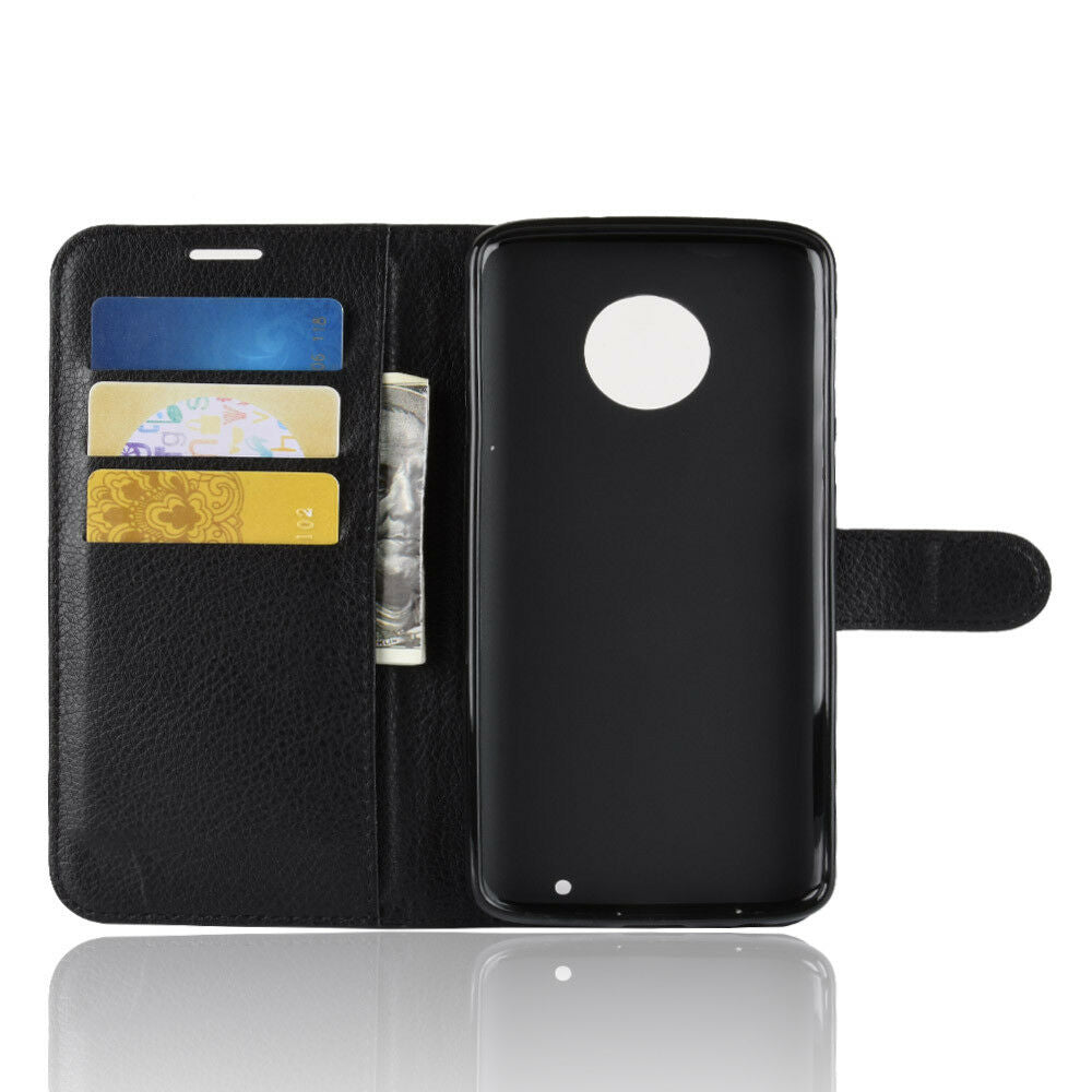 Premium Leather Wallet Flip Case Cover For Motorola Moto G6 Play