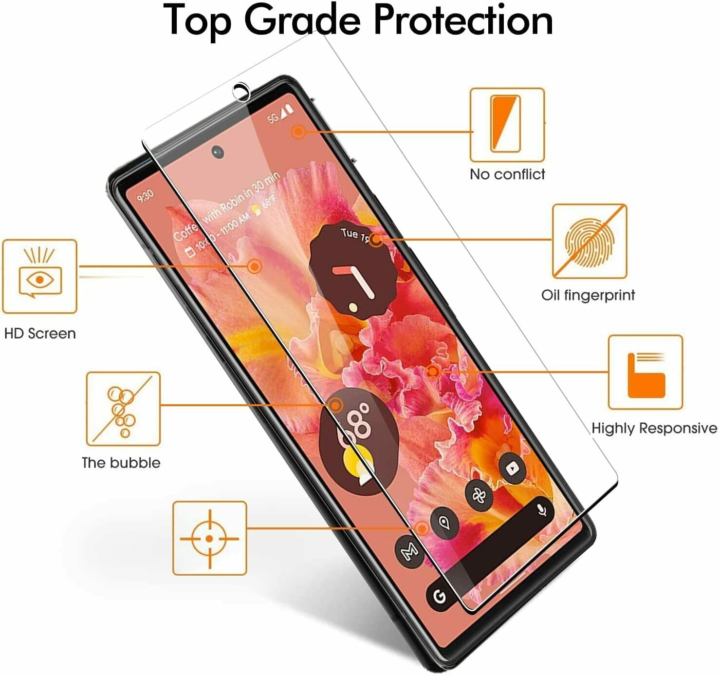 2 Pack Fr Google Pixel 6 Tempered Glass Screen Protector + Camera Lens Protector