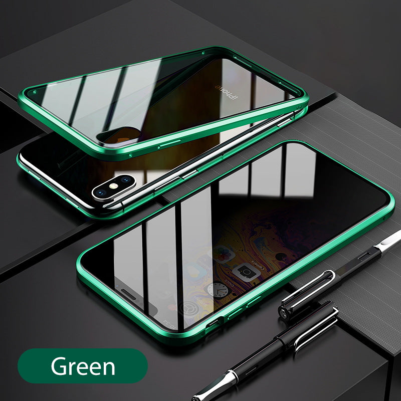 iPhone XS  Case Magnetic Metal Anti Spy Tempered Glass Cover