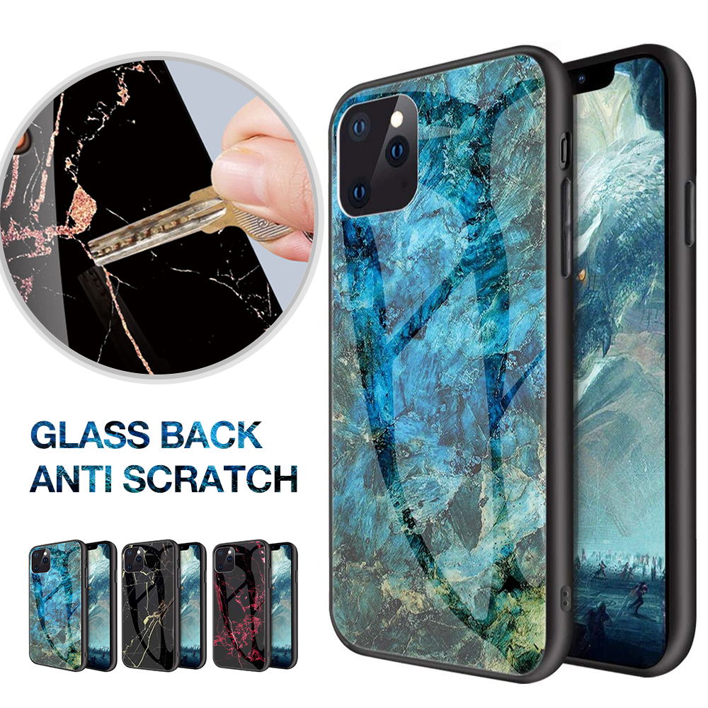 For iPhone 12 Pro Max Case Shockproof Glass Marble Soft Tough Cover