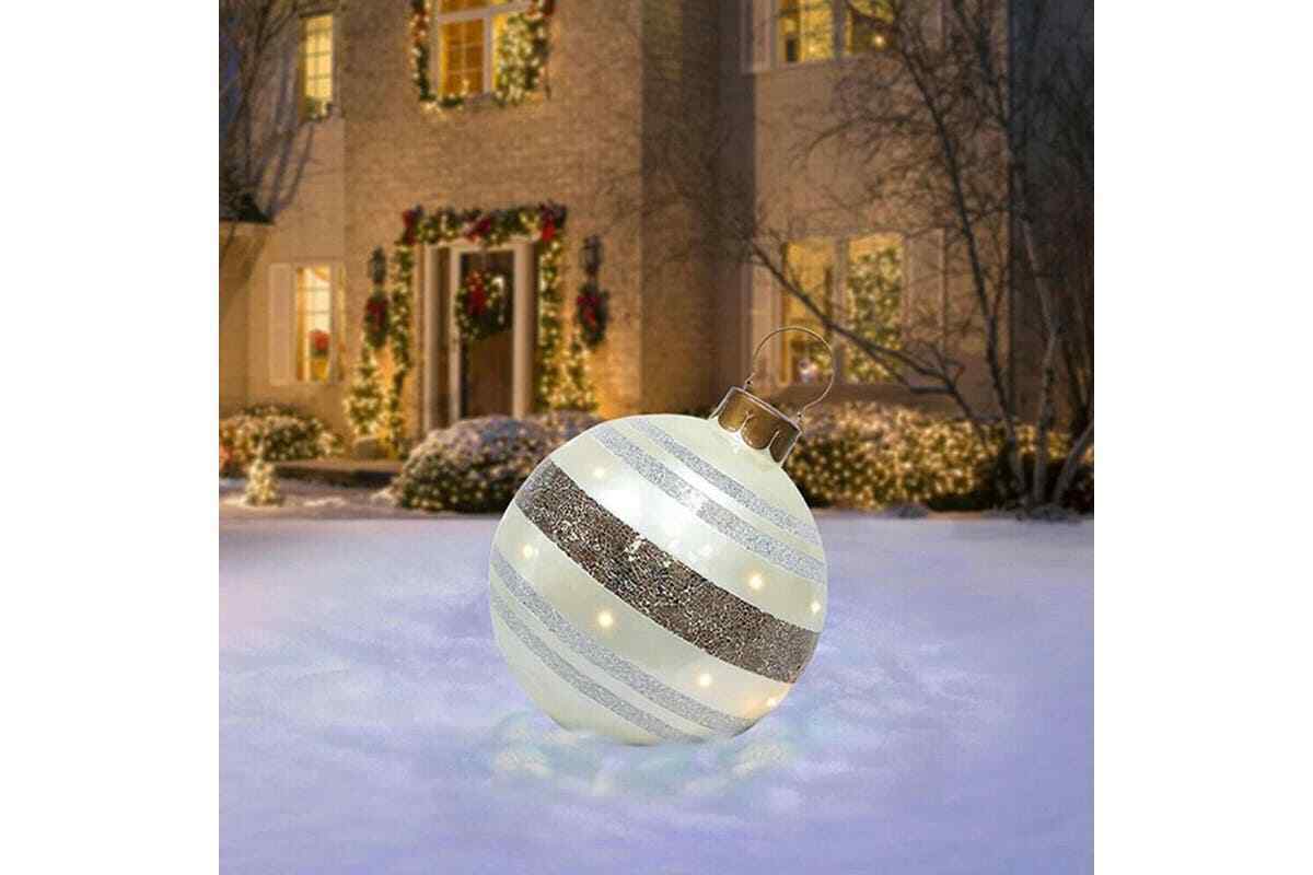 60cm Outdoor PVC Inflatable Ball Toy Christmas Ball Xmas Tree Decor No Lights