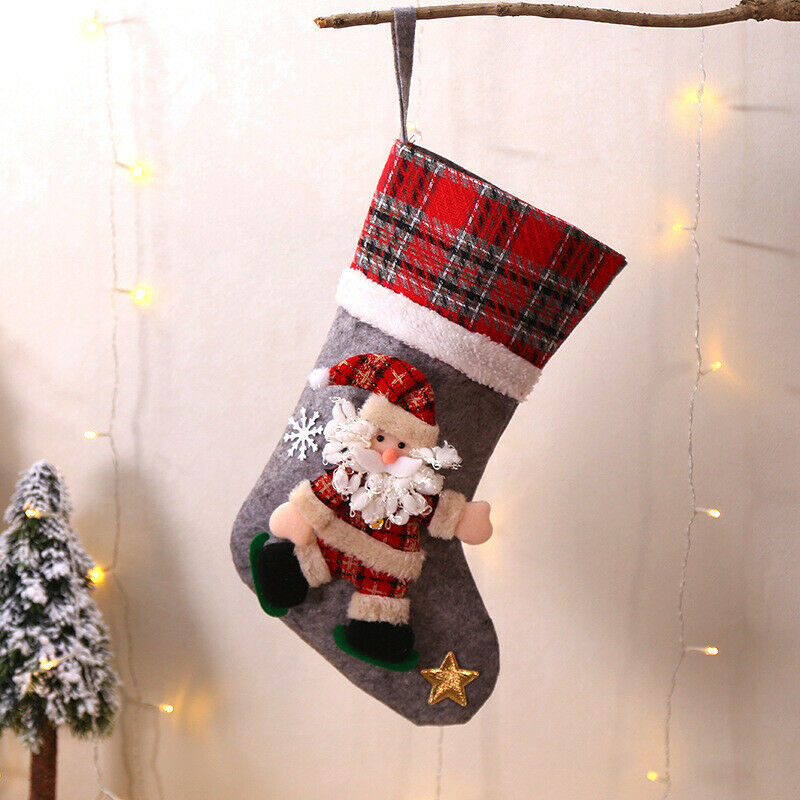 1/4 Christmas Socks Stockings Santa Gift Bags for Family Xmas Party Decorations