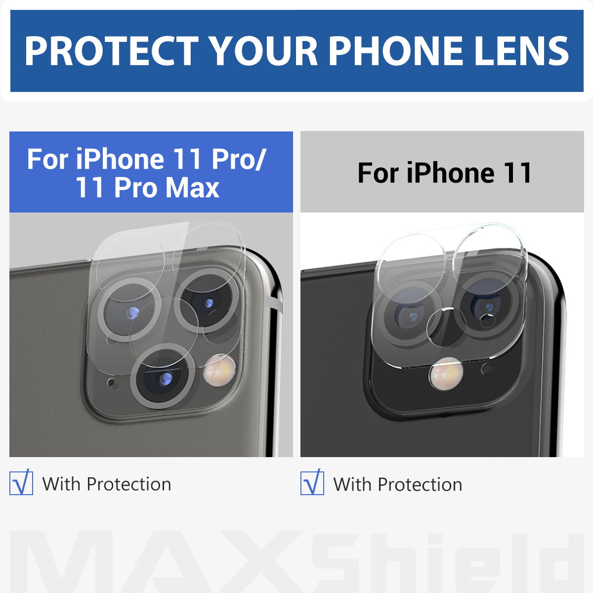 MAXSHIELD iPhone 11 Full Coverage Camera Lens Tempered Glass Screen Protector