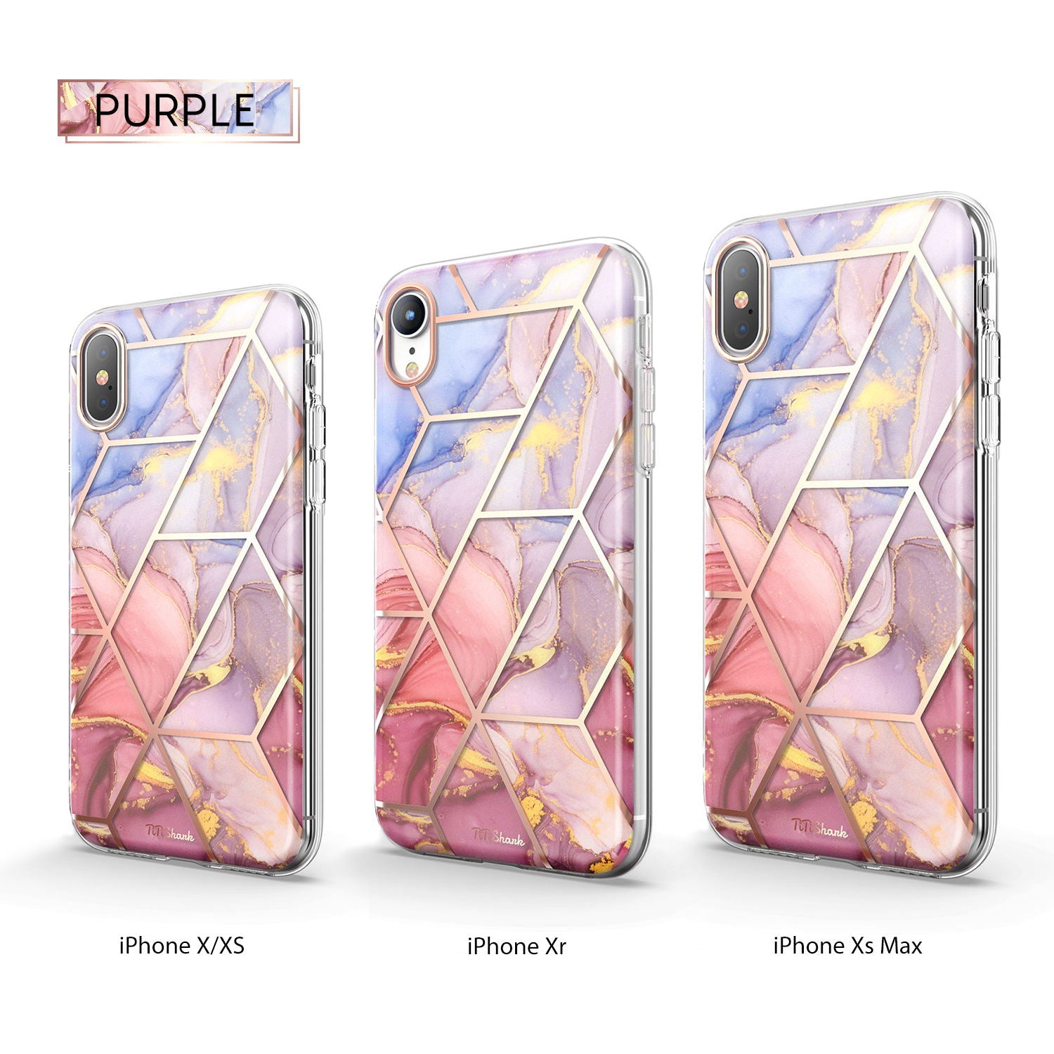 TiTiShark For iPhone X/XS Case Clear Marble Shockproof Case-Purple
