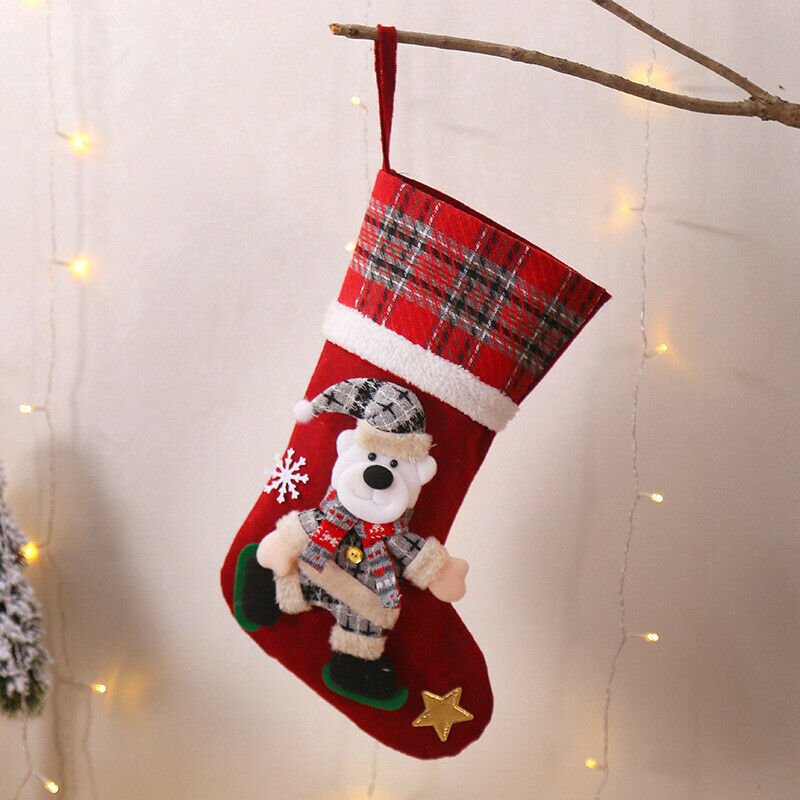 1/4 Christmas Socks Stockings Santa Gift Bags for Family Xmas Party Decorations