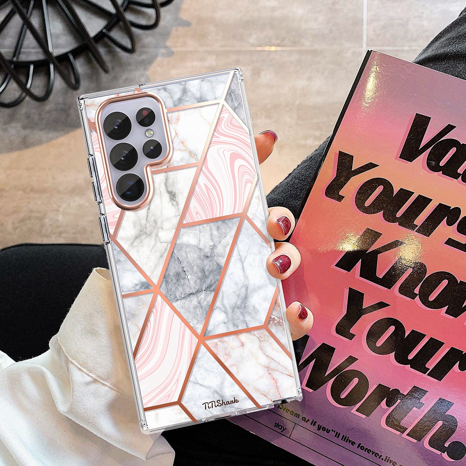 For Galaxy S22 Ultra 5G Case Clear Slim Glitter Marble Shockproof Case Cover