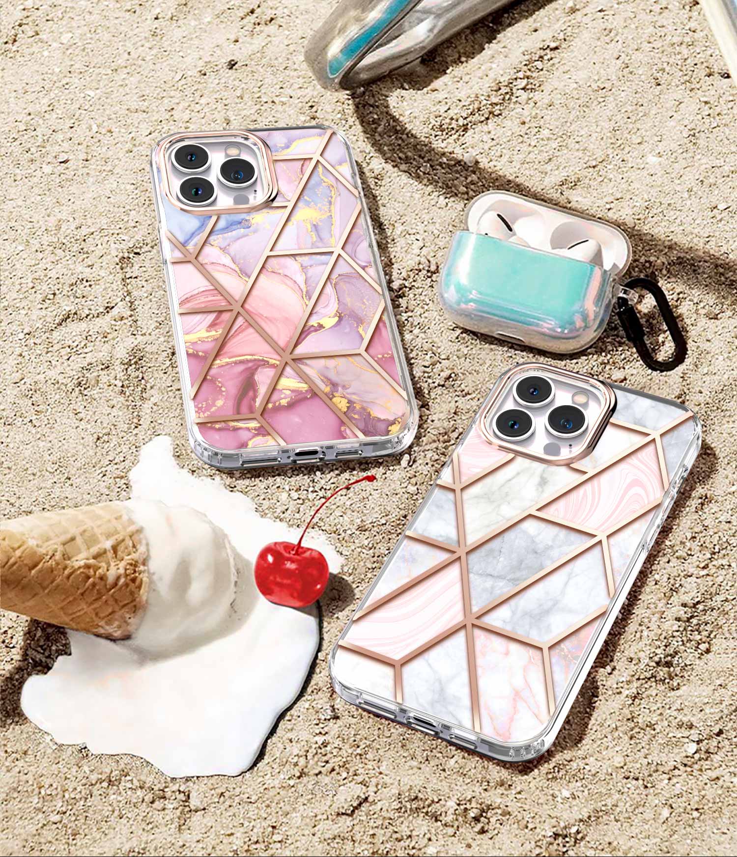 TiTiShark For iPhone 14 Pro Max Plus Case Clear Marble Shockproof Case