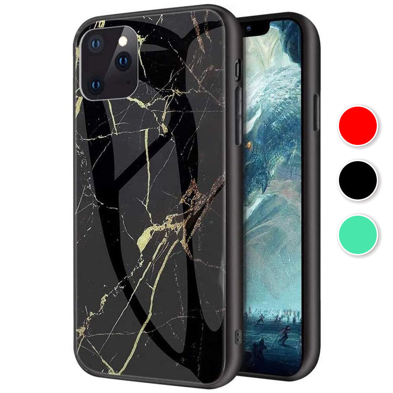 For iPhone 12 Pro Case Shockproof Glass Marble Soft Tough Cover