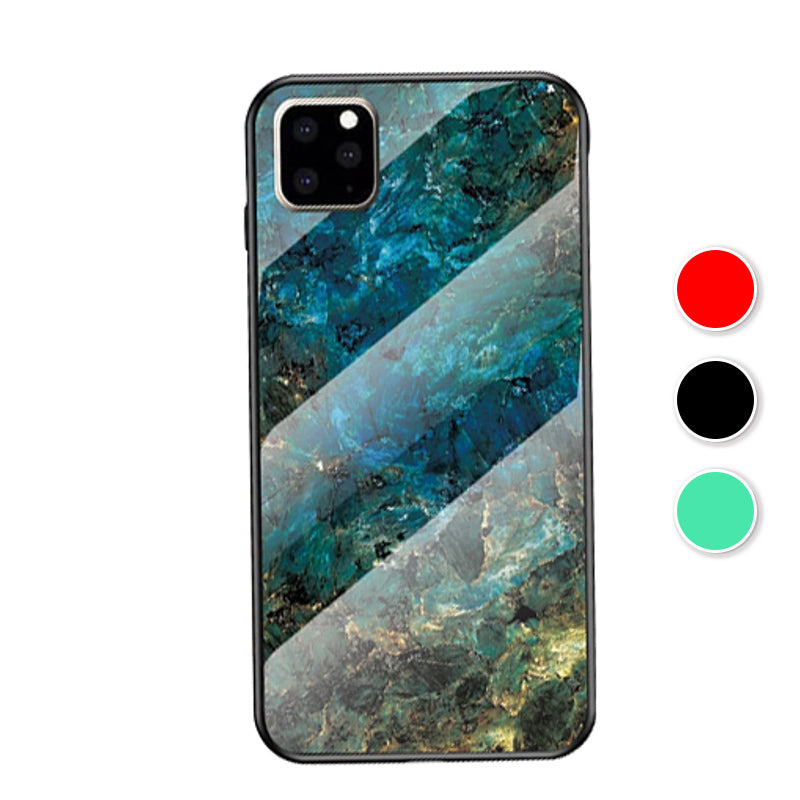 For iPhone 12 Case Shockproof Glass Marble Soft Tough Cover