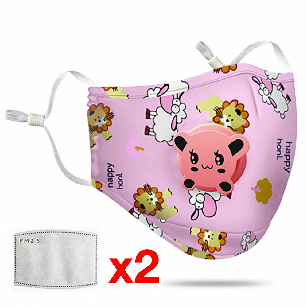 1 Pink Washable Reusable Anti Air Pollution Face Mask With Respirator &2 Filters for Kids-1 Pack