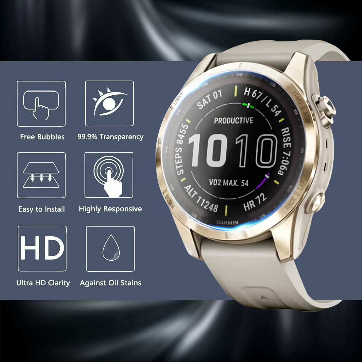 For Garmin Fenix 7 7S 7X Solar Sapphire Tempered Glass Screen Protector Cover