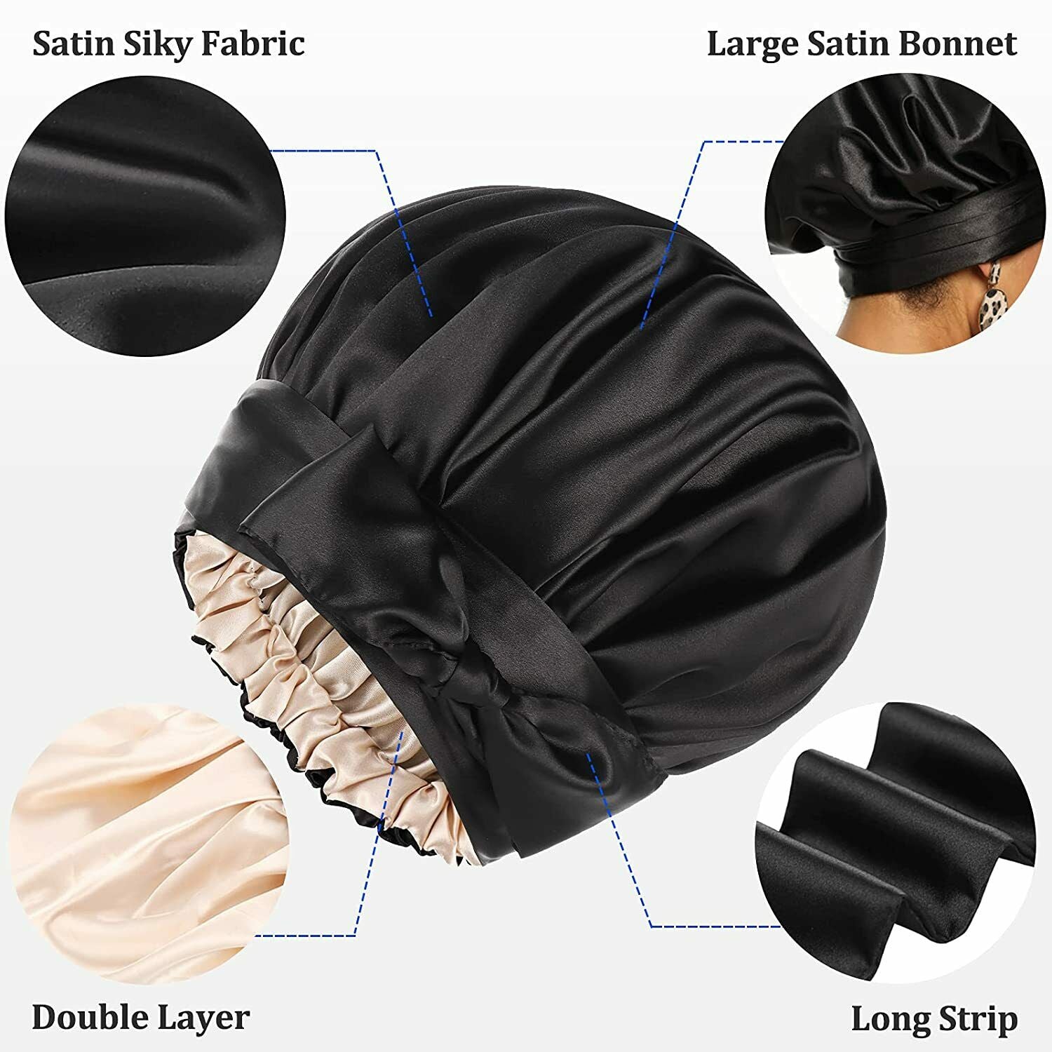 Sleeping Bonnet Hair Wrap Silk Satin Cap Women Elastic Night Soft Hat Headwear