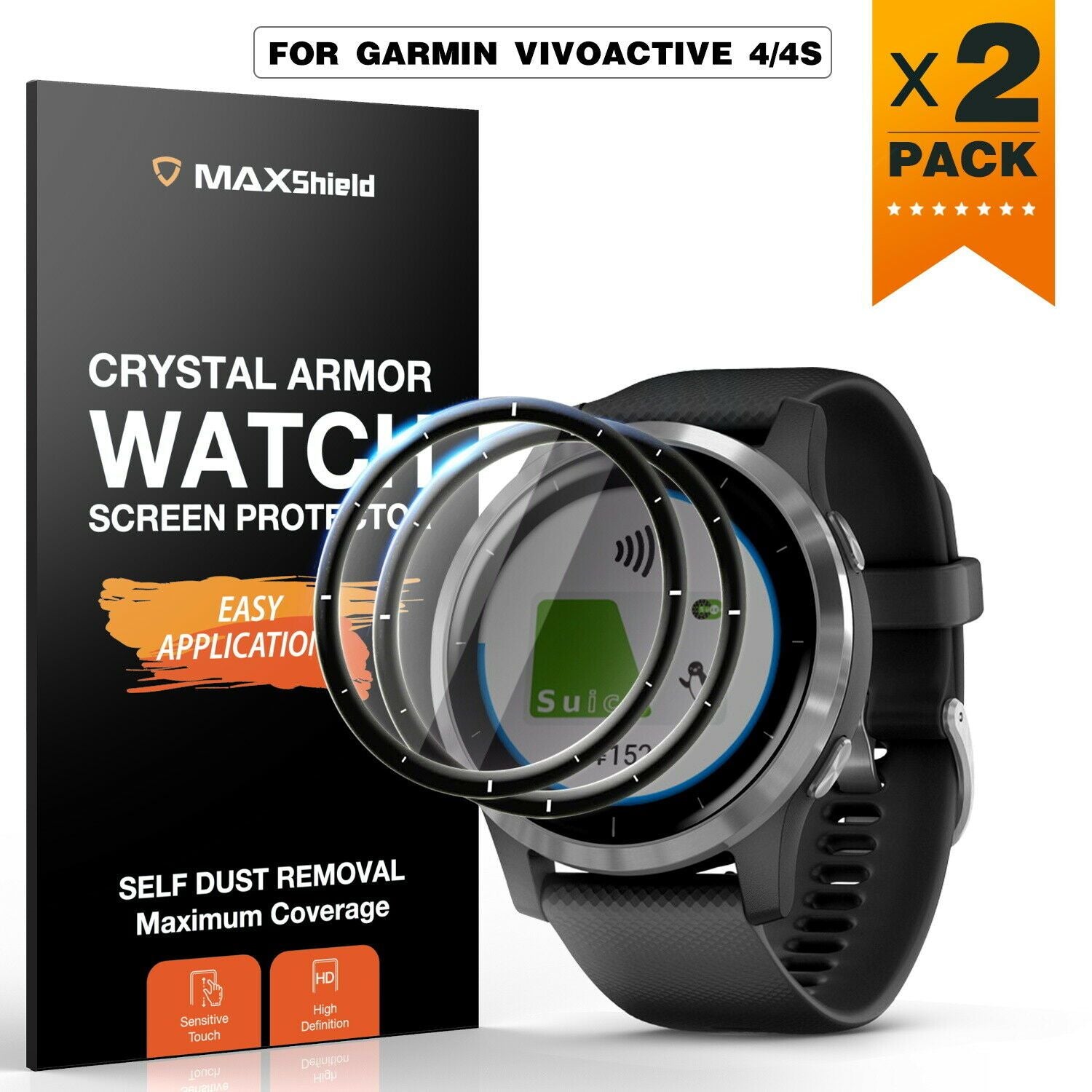 2X For Garmin Vivoactive 4/4S Watch Full Cover Tempered Glass Screen Protector