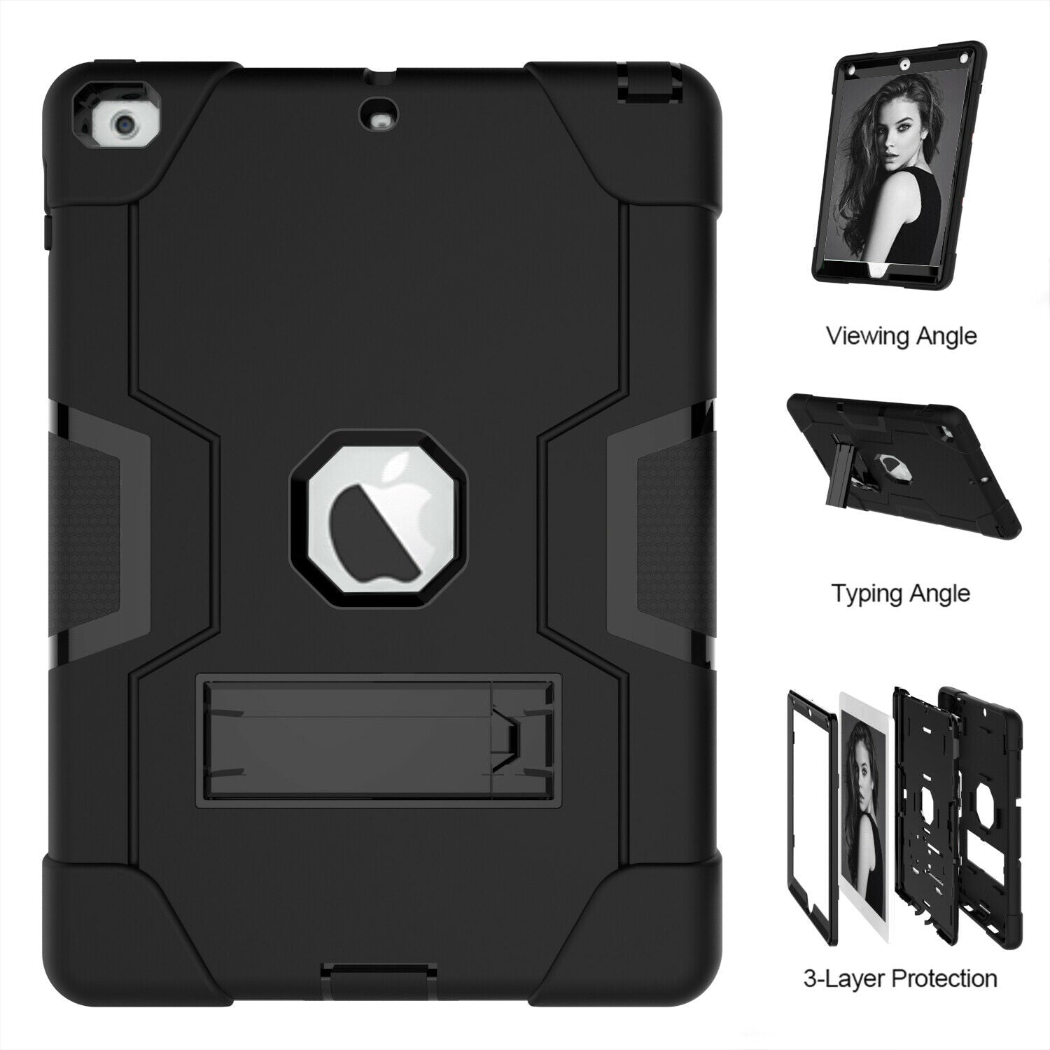 For iPad 7th Gen 10.2 2019 Case Shockproof Hybrid Rubber Tough Armor Stand Cover