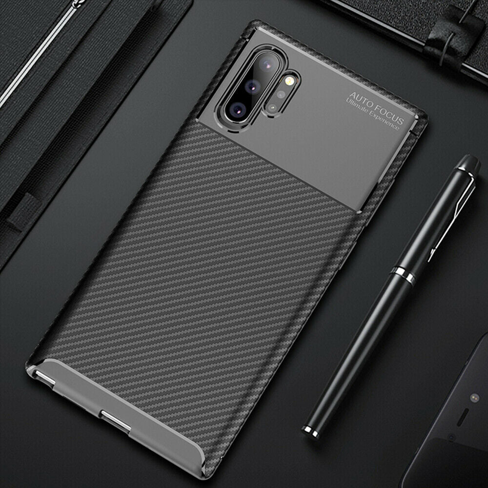 For Samsung Galaxy Note 10 Carbon Fiber Rubber Case TPU Slim Matte Cover
