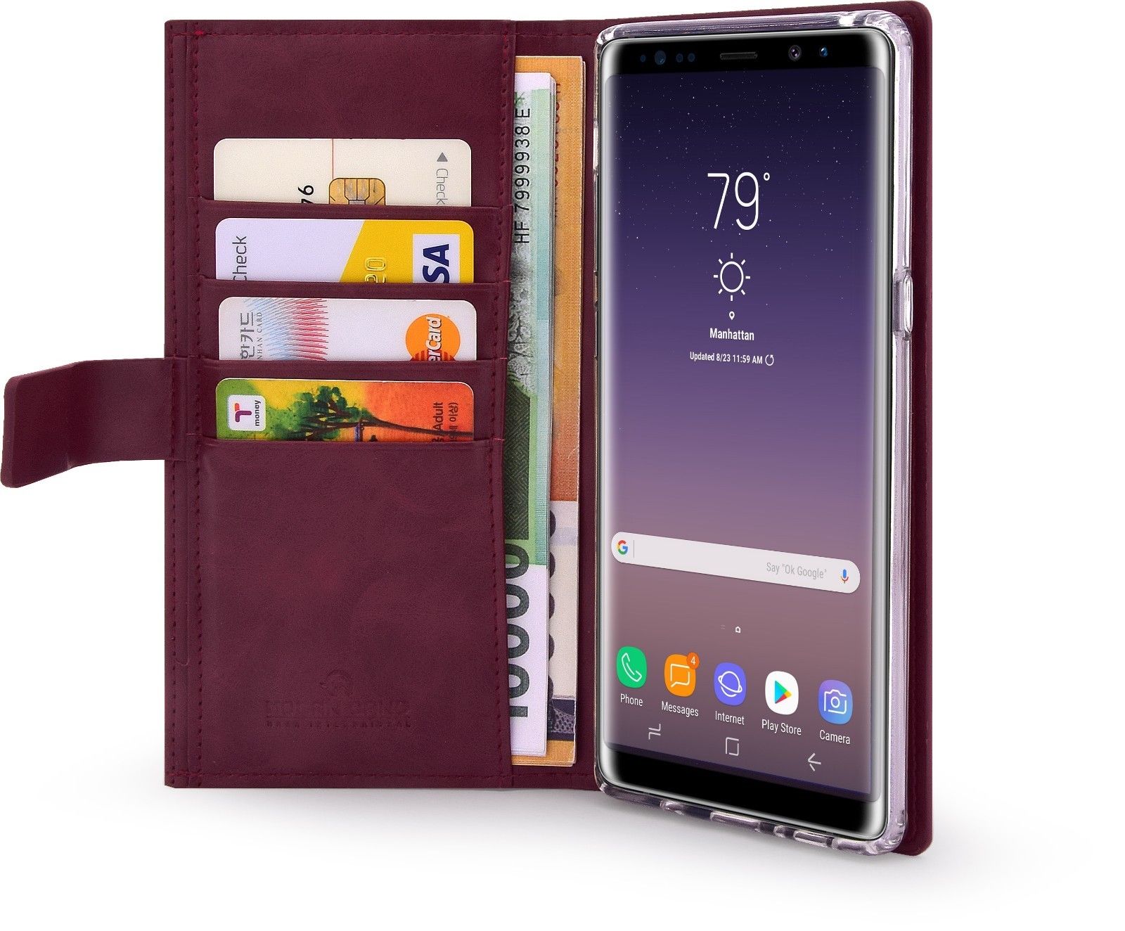 Samsung Galaxy S9 Zipper Leather Wallet Card Magnetic Case Cover-Brown