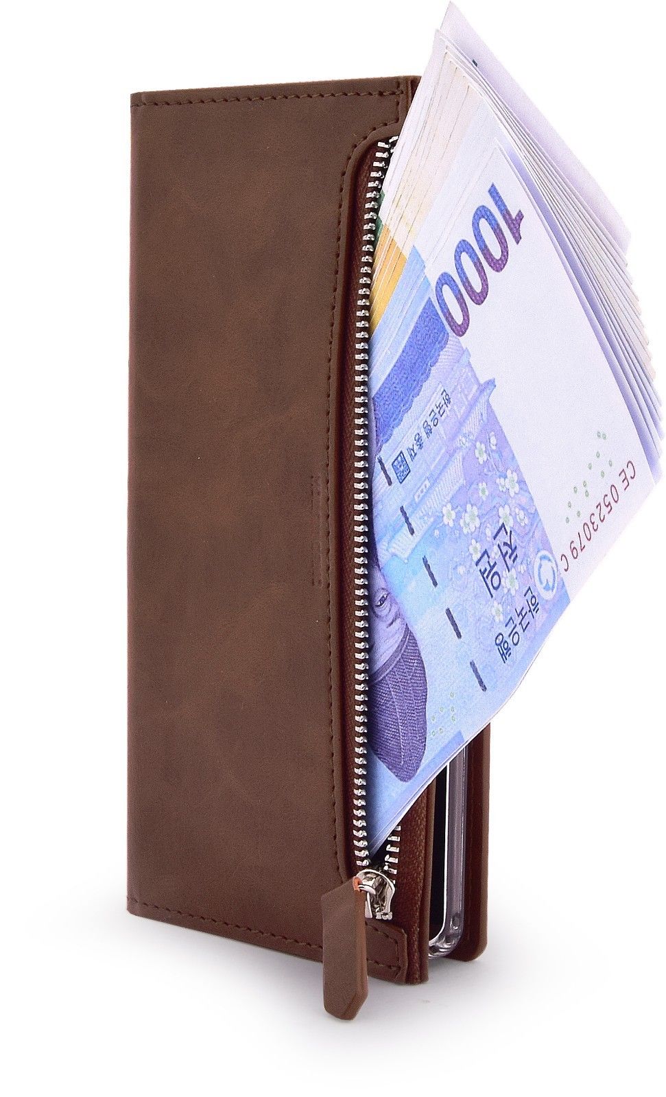 Samsung Galaxy S10 Plus Zipper Leather Wallet Card Magnetic Case Cover-Brown