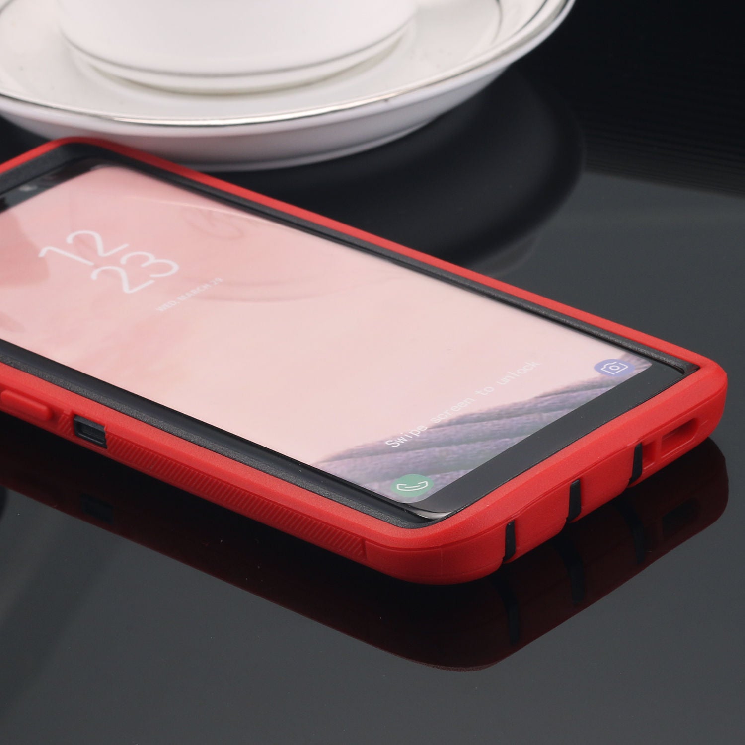 Samsung Galaxy S10E Case Shockproof Hybrid Rubber Armor Rugged Cover-Red Black