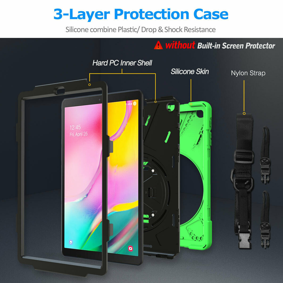 For Samsung Tab A 10.1 SM-T510 T515 2019 Tablet Shockproof Rotating Stand Case-8 Colors