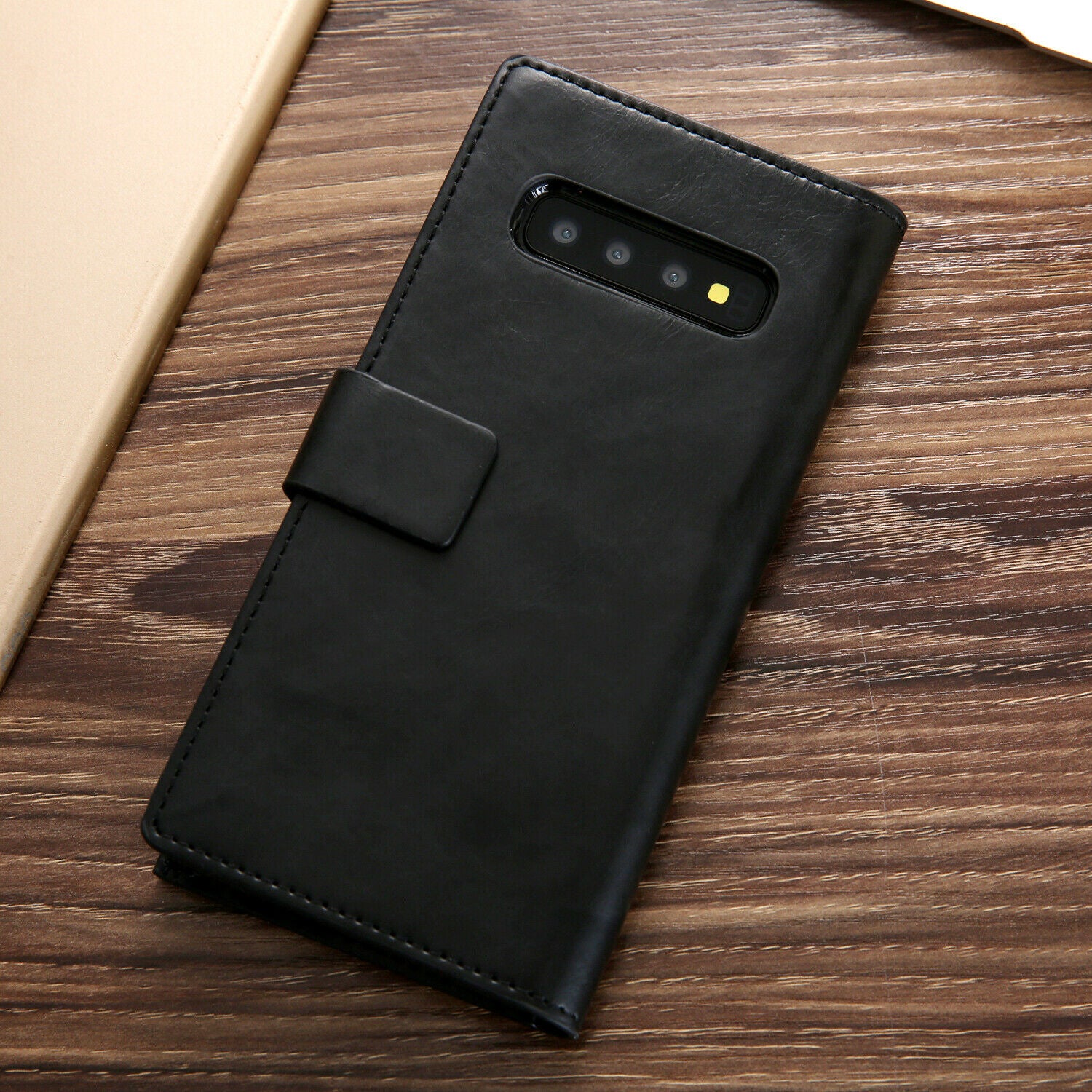 Samsung Galaxy S10 Zipper Leather Wallet Card Magnetic Case Cover-Black