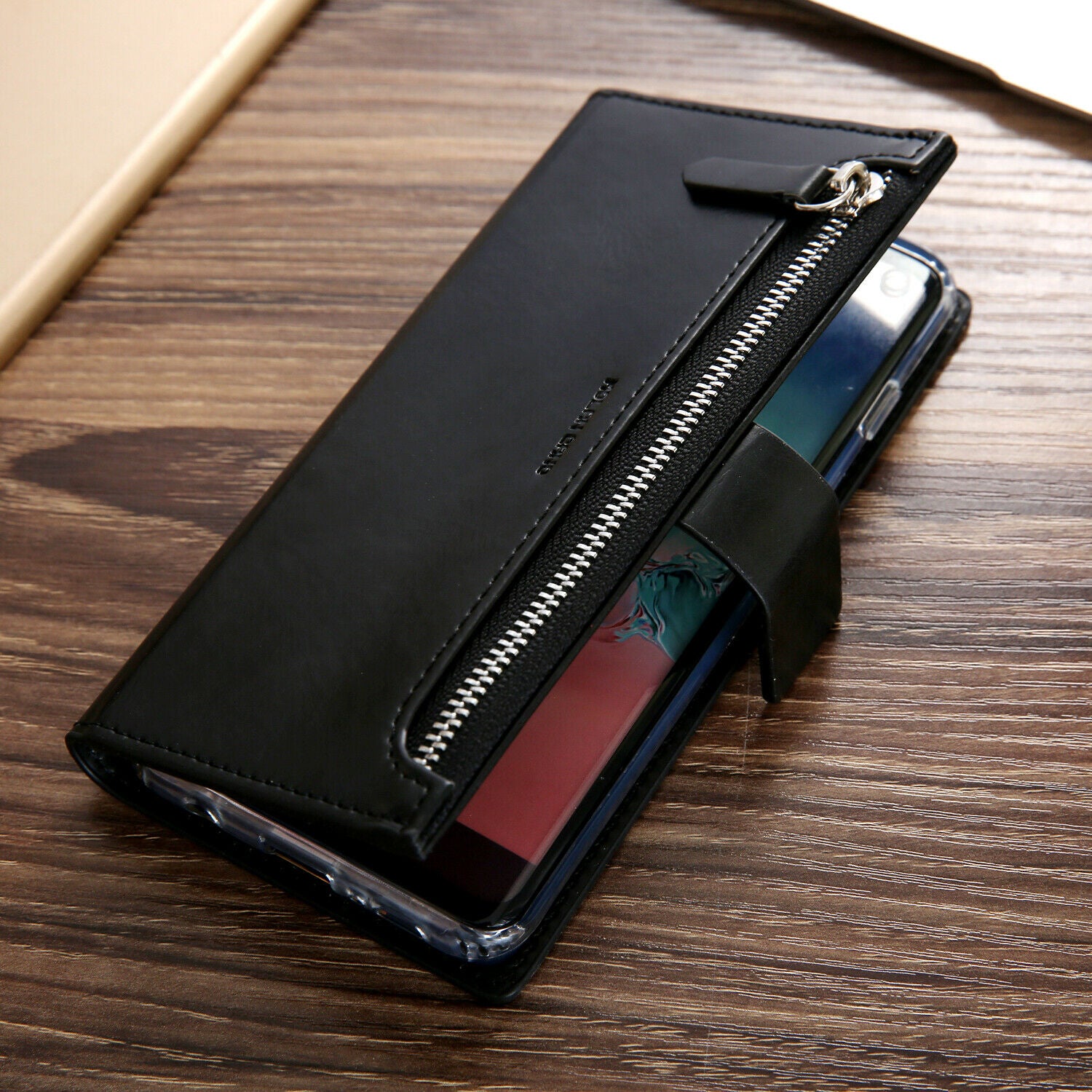 Samsung Galaxy S10 Zipper Leather Wallet Card Magnetic Case Cover-Brown