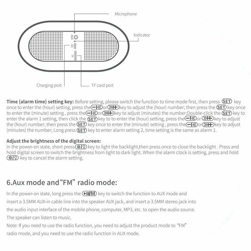 Baseus Wireless Bluetooth Speaker Digital LED Alarm Clock Handsfree FM Radio-Black