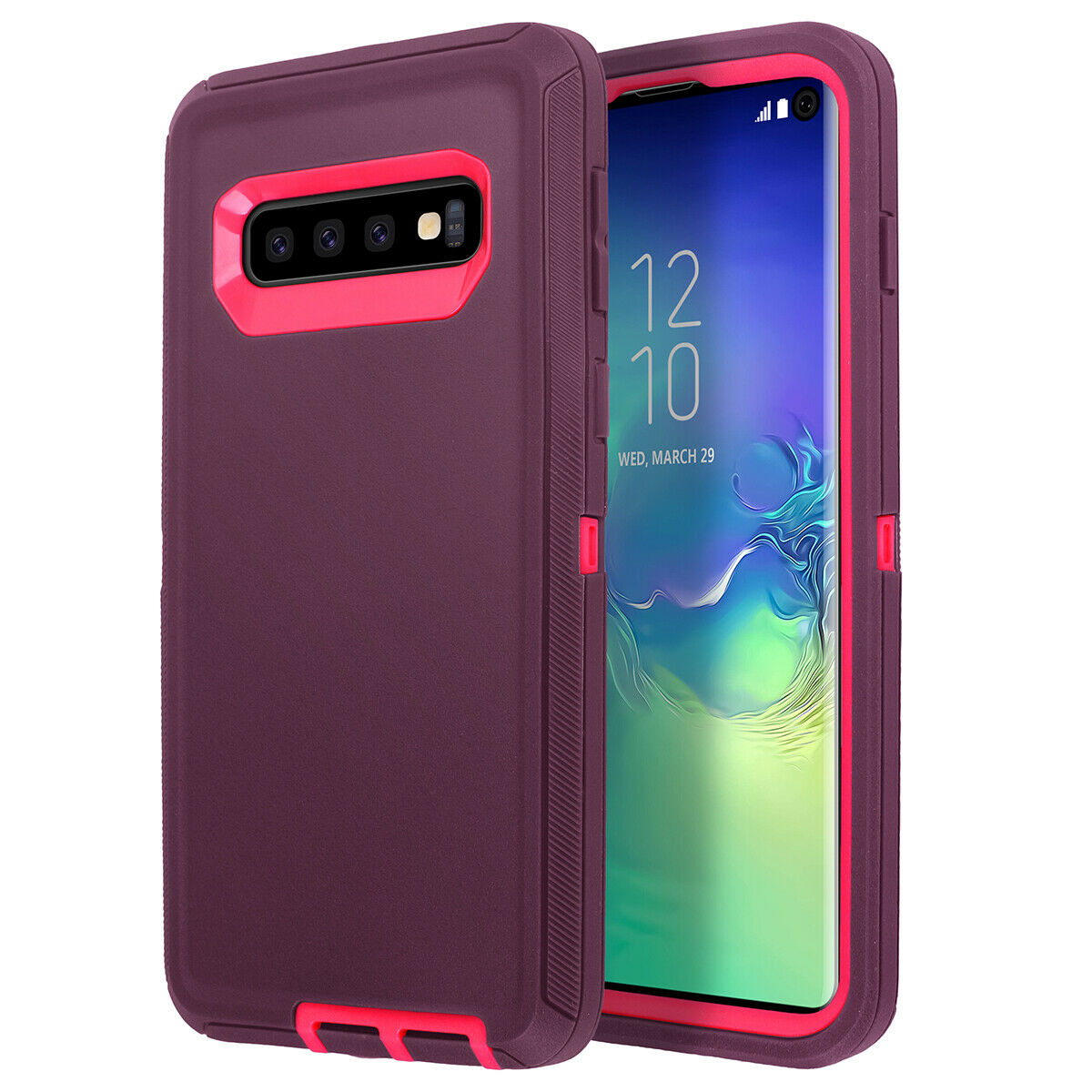 Samsung Galaxy S10E Case Shockproof Hybrid Rubber Armor Rugged Cover-DarkPurple/RoseRed