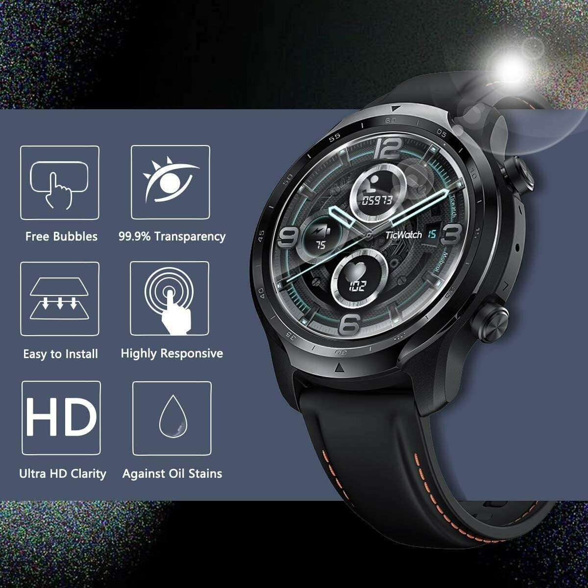 3X Fr TicWatch Pro 3 Ultra GPS 4G LTE Full Cover Tempered Glass Screen Protector