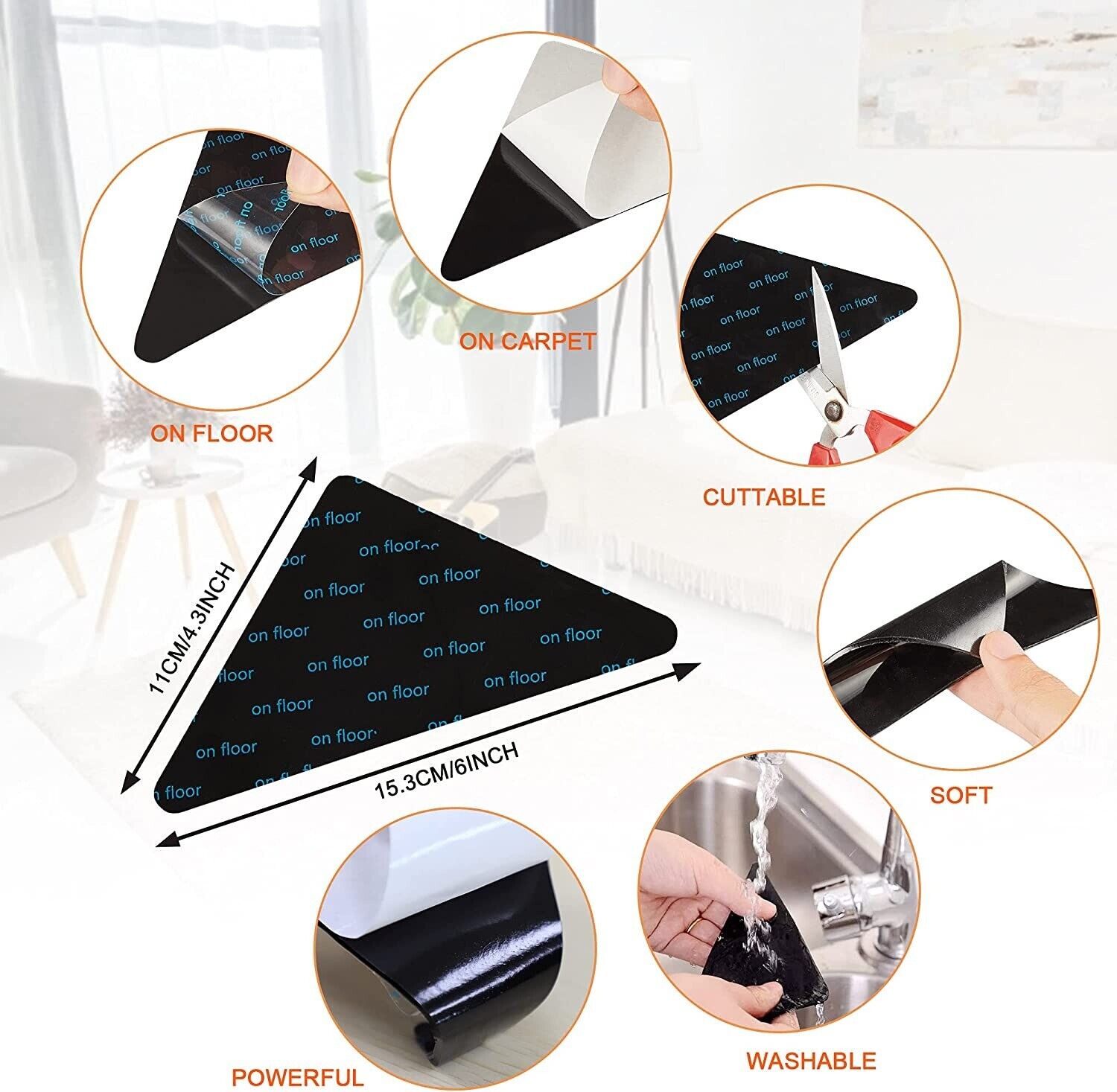 Rug Grippers Reusable Anti Skid Non Slip Washable Grip Floor Carpet NEW