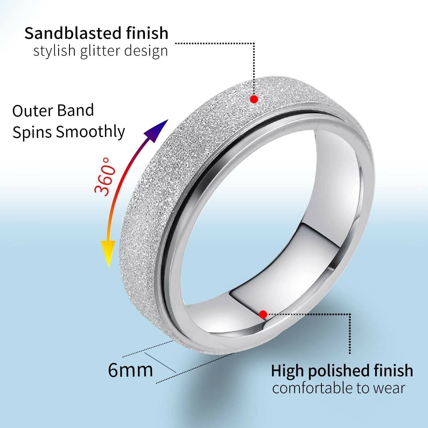 Anxiety Spinner Rings Rotating Stress Fidget Band Men or Women Unisex S/Steel AU