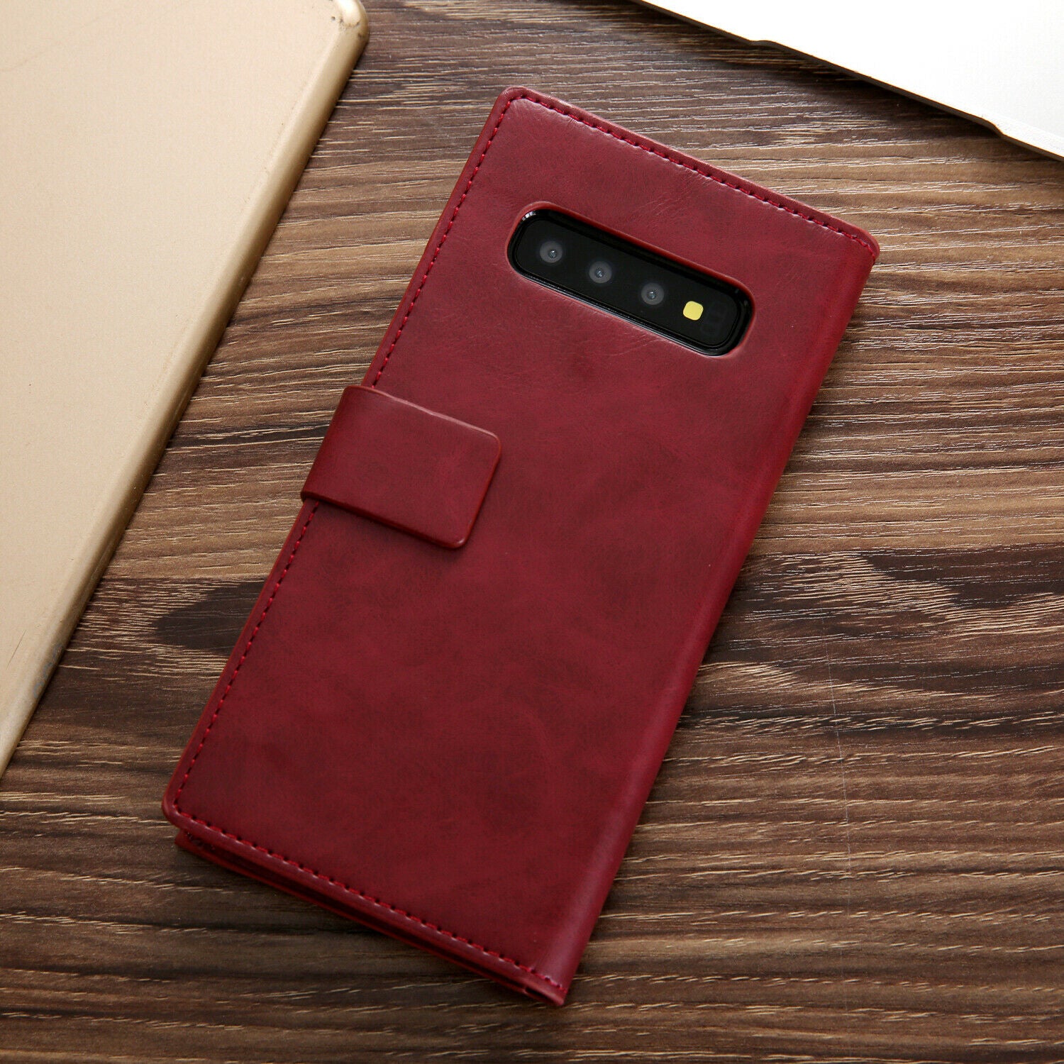 Samsung Galaxy S8 Zipper Leather Wallet Card Magnetic Case Cover-Wine