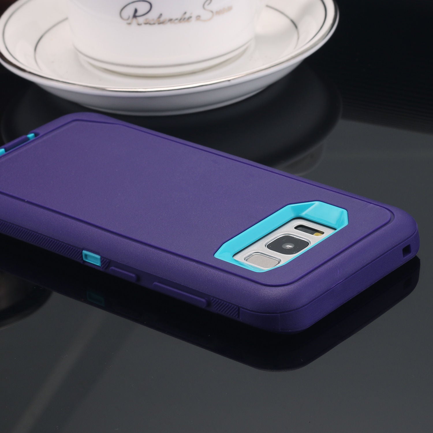 Samsung Galaxy S10E Case Shockproof Hybrid Rubber Armor Rugged Cover-DarkPurple/RoseRed