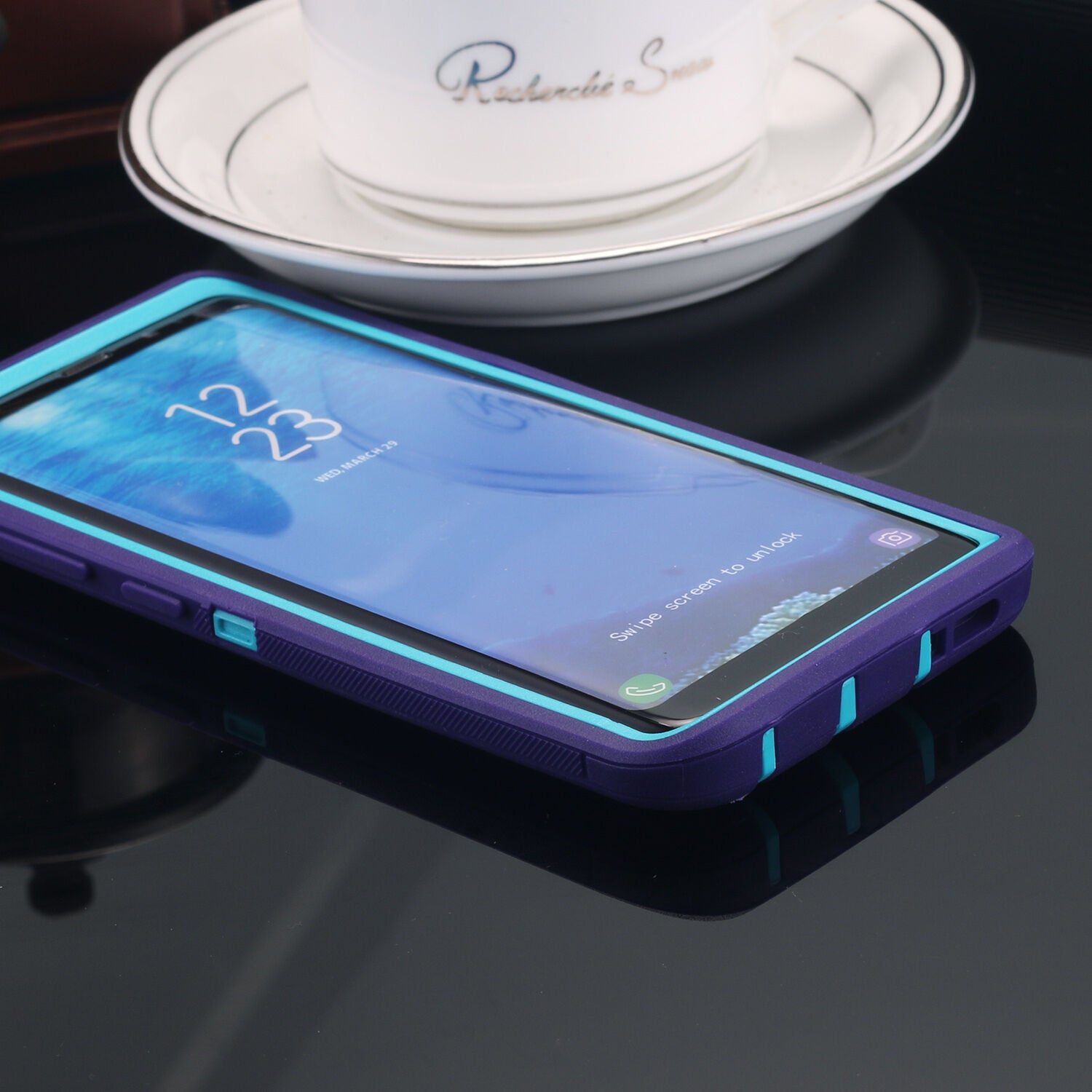 Samsung Galaxy S10E Case Shockproof Hybrid Rubber Armor Rugged Cover-DarkPurple/RoseRed